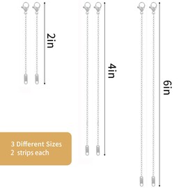 KOPOX 6 Piece Necklace Extender, Silver Necklace Extender, 2", 4", 6" Delicate Necklace Extender Set for Bracelets, Anklets and Jewelry Making (Silver)