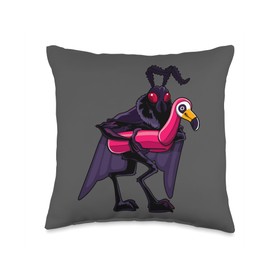 Mothman Pool Party Pink Float Flamingo Funny Cryptid Monster Throw Pillow