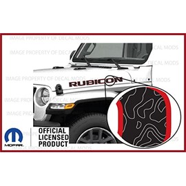 Decal Mods Rubicon Hood Graphic Decals Stickers fits Jeep Wrangler JK Rubicon (2007-2018) (Set of 2) (Topo Black red Outline) FJ3H9