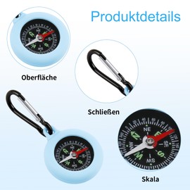 Kids Compasses, 5 Pack, Outdoor Survival Compass with Carabiner Hook, Compass Keychain, Portable, Suitable for Camping and Outdoor Activities, Kids Compass as Gift