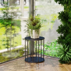 Plant Stand Indoor,small plant stool,Flower Pot Corner stand holder,Mid Century Heavy Duty Metal Tall Home Decor,Modern Round End Table,Small Rustic Display Stand for Living Room,Balcony,Bedroom(Black,14In)