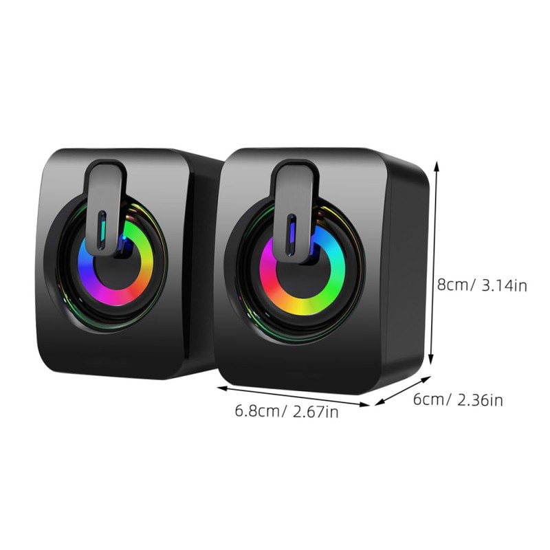 KOMBIUDA 1pair USB-Powered Computer Speakers RGB Lighting Omnidirectional Sound Portable