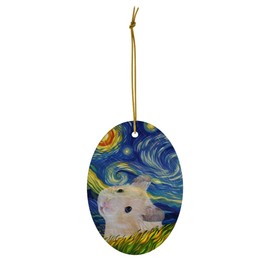 Whimsical Night Sky Golden Hamster Christmas Ornament White Oval Ceramic - Impressionist Pet Portrait Memorial Keepsake Gifts for Hamster Lovers