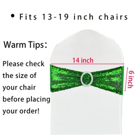 LIZIMI Sequin Chair Sashes Stretch Chair Bands Spandex Polyester Bows for Party Hotel Wedding Banquets Decoration - 6 Pcs Green