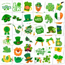 St Patricks Day Tattoos, St Patricks Day Accessories, 120Pcs Temporary Tattoos, Shamrock Temporary Tattoo, Shamrock Irish Party Favors Supplies for Kids Gifts Adults Face Tattoos