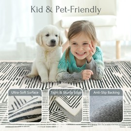 BLISSA 8x10 Area Rugs for Living Room - Soft Large Washable Geometric Black White Lines Modern Abstract Rug for Bedroom Stain Resistant Contemporary Carpet for Nursery Dining Room Home Office Decor