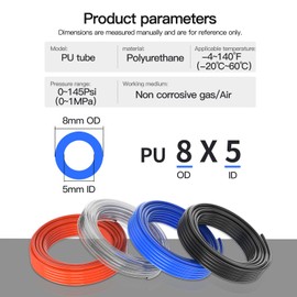 HNJPC PU tube 8mm OD 5mm ID Polyurethane tubing Pneumatic hose air pump Air compressor gas pipe air Black 32.8Ft 10 Meter