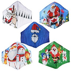 Zac's Alter Ego Set of 5 Assorted Non Medical Jolly Santa & Friends Design Breathable Cotton Face Masks/Covers