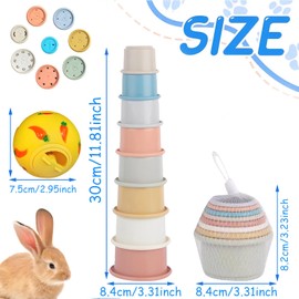 YudeWater 8PCS Stacking Cups for Rabbits and a 1PCS Ball for Rabbits,Stackable Bunny Toys,Multi-Size Reusable Rabbit Supplies,Parrot Enrichment Toys and Guinea Pig for Hiding Food and Playing