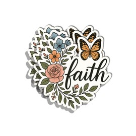 (3pcs) Faith Floral Butterfly Sticker – Inspirational Word Vinyl Decal for Laptop, Water Bottle, Notebook, Scrapbook – Aesthetic Waterproof Motivational Sticker