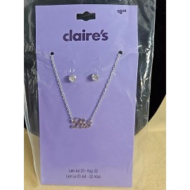 Claire's Leo Jul 23 - Aug 22 Necklace Earrings Set Rhinestones Cubic Zirconia Pierced...