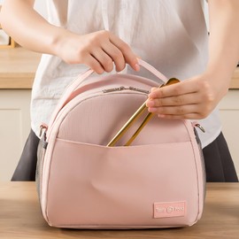 Taoluwin Insulated Lunch Bag, Semi-Circle Thermal Lunch Tote Bag with Anti-Slip Shoulder Strap, Leakproof & Waterproof Lunch Box Soft Cooler for Work, School, Picnic (Pink)