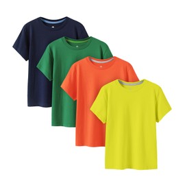 LAPASA Kids T-Shirts Short Sleeve (4 Pack) 100% Cotton Plain Top Tees Boy & Girl Crew Neck Unisex Toddler Children Multicolor Tie Dye Summer K01 9-10Y Orange+Yellow+Green+Navy