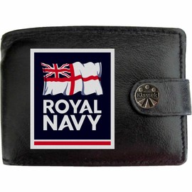 Klassek Royal Navy Logo Image Men Wallet Real Leather Cap Badge Emblem Military Crest Insignia RFID Blocking with Coin Pocket and Metal Gift Box