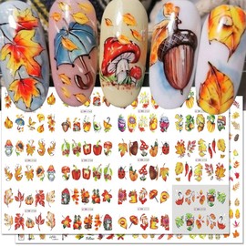 500 Patterns Fall Nail Stickers for Women Autumn Nail Art Water Decals Cartoon Pumpkin Mushroom Maple Leaf Water Transfer Stickers for Nails Fall Leaves Nail Art Stickers Thanksgiving Nail Supplies