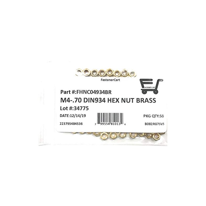 M4-0.7 Solid Brass DIN934 Metric Finished Hex Nut 4mmx0.7mm QTY:50