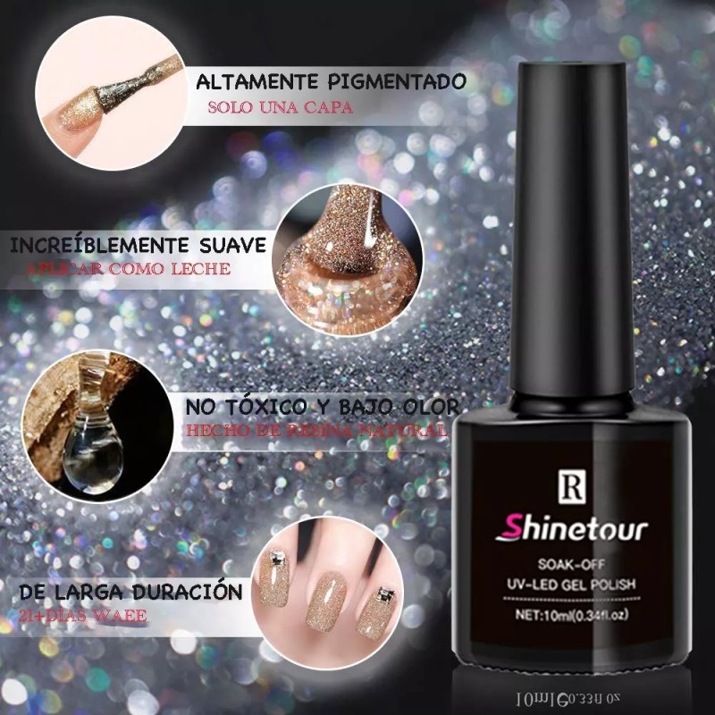 SHINETOUE Esmalte Uñas Gel Diamante Reflectante Brillante Purpurina