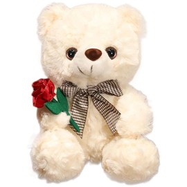 Cpoeof Teddy Bear Plush Toy for Valentine's Day, Cute 9.8 Inch Teddy Bear Plush Toy with Rose Soft Small Cuddly Bear Toy, Gifts for Boyfriend, Boyfriend (White)