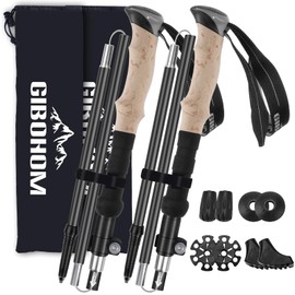 GIBOHOM Hiking Poles Foldable 105-125 cm 7075 Aluminium, 2 Nordic Walking Poles with Clamp Closure, 4 Pairs of Rubber Steps, Carry Bag, Telescopic Hiking Poles for Trekking, Skiing, Hiking, Mountain