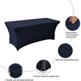 Wolfway 6FT Navy Blue Stretch Spandex Table Cover Washable and Wrinkle Resistant Kitchen Spandex Tablecloth Fitted Rectangular Table for Party,Banquet,Weddings,Cocktail and Festival