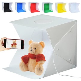 42AROZINA Estudio fotográfico portátil, Caja de Luz para Estudio Fotográfico Portátil Semi Profesional, Mini Kit fotográfico Plegable con USB, Dos Tiras de LED y Fondos de 6 Colores (22x24x23cm)