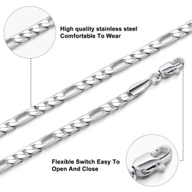 LuxGoth Stainless Steel Figaro Link Chain Bracelet Italian Diamond-Cut Figaro Chain Bracelet for Women Men(6.5,7, 7.5, 8 Inches) GTS-B1B45066