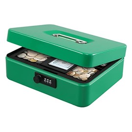 KYODOLED Large Cash Box with Combination Lock,Safe Metal Box for Money, Storage Lock Box with Money Tray,9.84"x 7.87"x 3.54" Green Large
