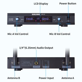 SIKUING Wireless Microphone System, Metal Dual Pro UHF Cordless Dynamic Mic, 2x30 Adjustable Frequencies, Handheld Microphone System for Home Karaoke, Meeting, Church, 300ft Range (2 Handheld)