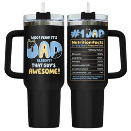 34HD Bandit Dad Tumbler with Handle and Straw, 40oz Dad Tumbler, Awesome Dad Travel Mug, Blue Dad Cup, Dad Christmas Gifts from Son Daughter Wife