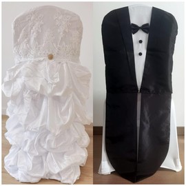 RS Enjoy Life YHC#158 2 Pack Mr and Mrs for Bride and Groom - Fitted Banquet Chair - Chic Elegant Fantastic Wedding Chair Back Covers Suit for Wedding Party Birthday Events Décor