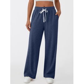 AUTOMET Wide Leg Sweatpants Women Lounge Casual Pajama Pants Baggy Workout Sweat Pants Fall Fashion Outfits with Pockets Navy S