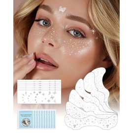 SUMEITANG Glitter Freckles Face Tattoo Patches - 12PCS Temporary Sparkle Face Stickers with 10 Remover Wipes | Waterproof Festival Rave Party Makeup Accessories for Women Girls (Silver)