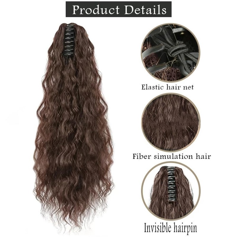 TTPSRY 50cm Womens Wigs Claw Clip Corn Wave Ponytail Realistic