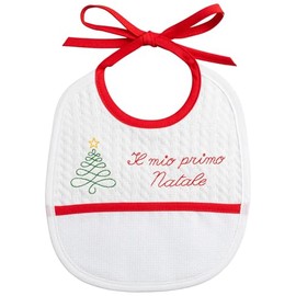 Filet - Christmas Bib for Babies with Embroidery "il mio primo Natale" and Christmas Tree with Star, Bow Closure, Made in Italy