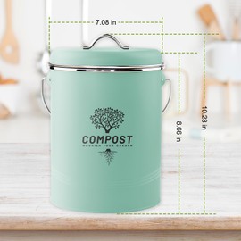 Kitchen Countertop Compost Bin, Odor Resistant Indoor Compost Bin with Lid and Charcoal Filter, Rust Resistant Coated Compost Bucket, Compost Container, Mint