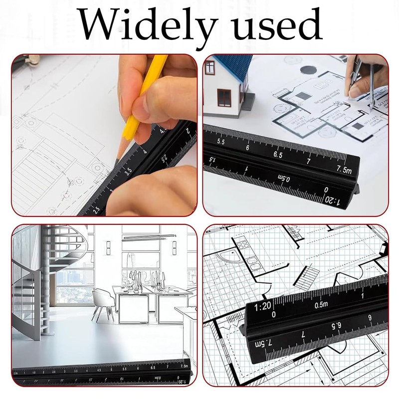 Imperial Architectural Scale Ruler,Standard 12 Inch Triangular Scale Ruler,Architectural Scale