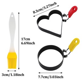 2PCS Egg Ring, Round and Heart-Shaped, Stainless Steel Fried Egg Rings, Non Stick Egg Rings with Anti-Scald Folding Handle for Fried Eggs,Griddle Egg Circles with Oil Brush for Cooking Pancake Crumpet