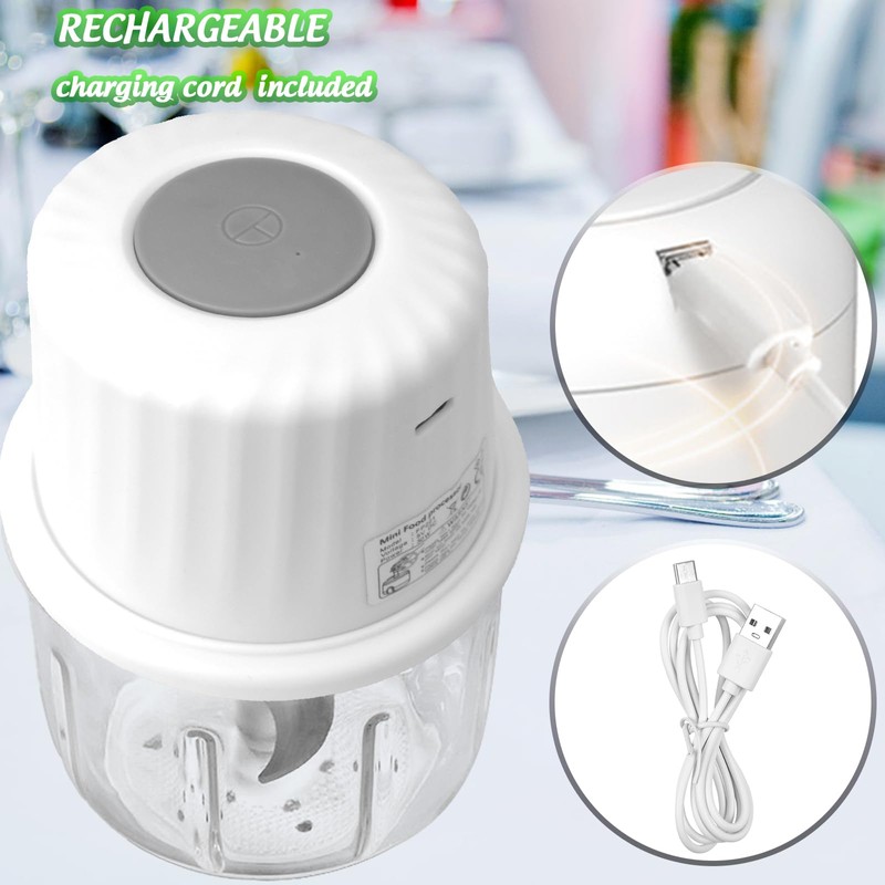 Luniquz Mini Electric Garlic Chopper 300ML GLASS Food Processor Cordless
