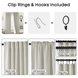 PANELSBURG 52 Inch Wide 86 Inches Long Blackout Back Tab Thermal Insulated Linen Curtains Beige 2 Panels