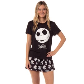 INTIMO The Nightmare Before Christmas Women's Jack Skellington Crewneck and Shorts Sleep Pajama Set (XX-Large) Black
