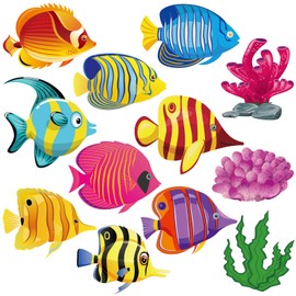 48 Pcs Fish Cutouts Paper Colorful Classroom Decoration Ocean Under the Sea Animal Cutout Accents Underwater Tropical Fish Cutouts with Glue Point Dot School Kindergarten Bulletin Board 5.9 x 5.9 Inch