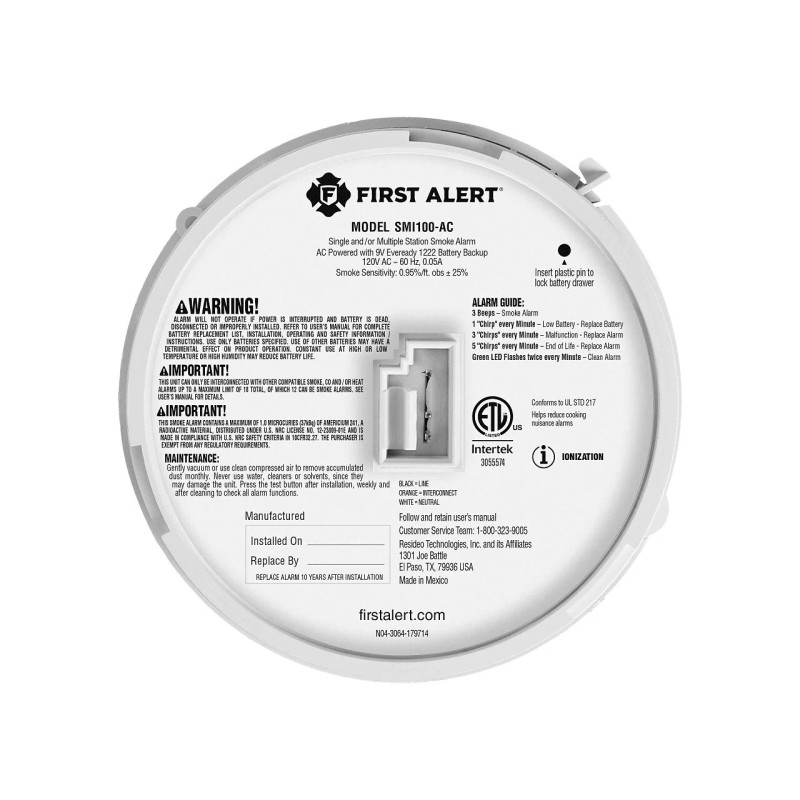First Alert SMI100-AC Hardwire Interconnect Smoke Alarm w/ Battery Backup