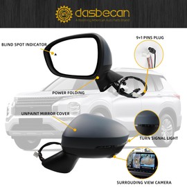 Dasbecan Left Driver Side Mirror Compatible with 2022-2024 Mitsubishi Outlander Mirror with Power Folding, 360° Camera, Power Heated Glass, Turn Signal, Blind Spot Replace# 7632F021 (9+1pins)