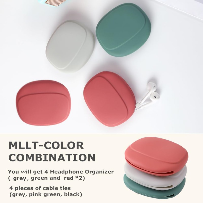 Cacovedo Silicone Headphone Organizer, 4-Port Data Cable Storage Case, Portable