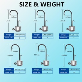 50 Pack Ned Rig Jig Hook Kits, Jig Heads for Soft Lures, Standard Fishing Jig Hooks, 3/8oz 1/8oz 1/6oz 1/4oz