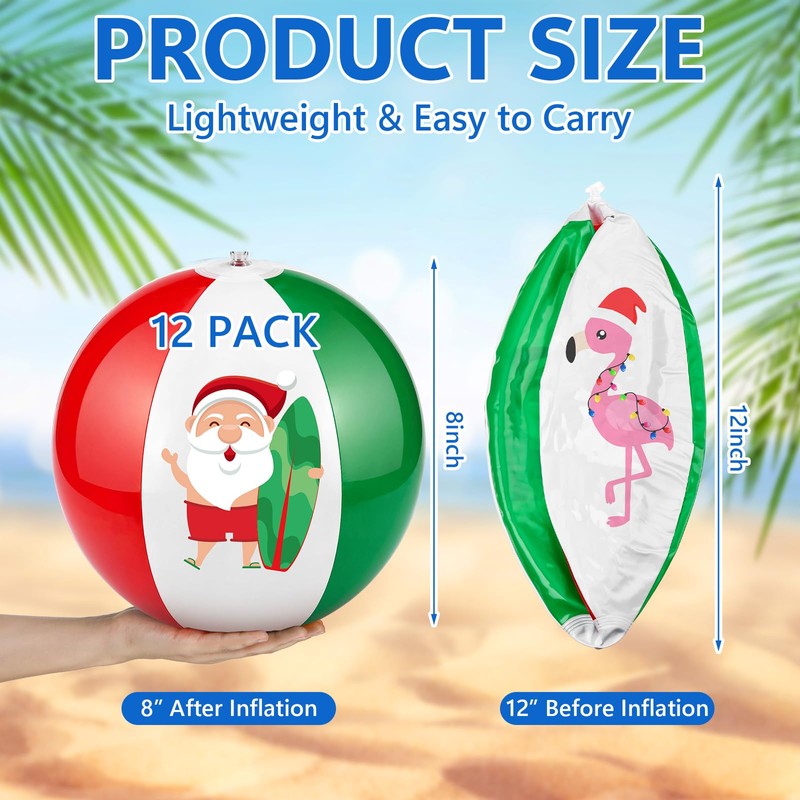 Jetec 12 Pcs Christmas in July Beach Balls 12" Inflatable