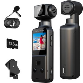 YONDENE Body Camera 5K with External Microphone, Video & Audio Mini Vlog Camera with 270° Rotated Lens, Pocket Cam for Sport, Outdoor, Riding, Travel, 128GB Included