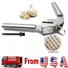 EcoJeannie Garlic Press w/ Hanging Hook & Square Holes w/ Brush, Crush Garlic