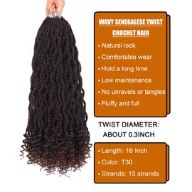 Crochet Hair for Black Women 8 Packs Senegalese Twist Crochet Hair Curly Ends 8 Inch Crochet Senegalese Twist Hair Pre Looped Kinky Twist Crochet Braids (18 Inch,T30)