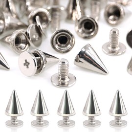 Swpeet 110 Pairs 7mm x 9.5mm Round Cone Spikes and Rivets Metal Screw Cap for DIY Leather Craft Cool Rivets Punk Rivets Coin Layer Silver